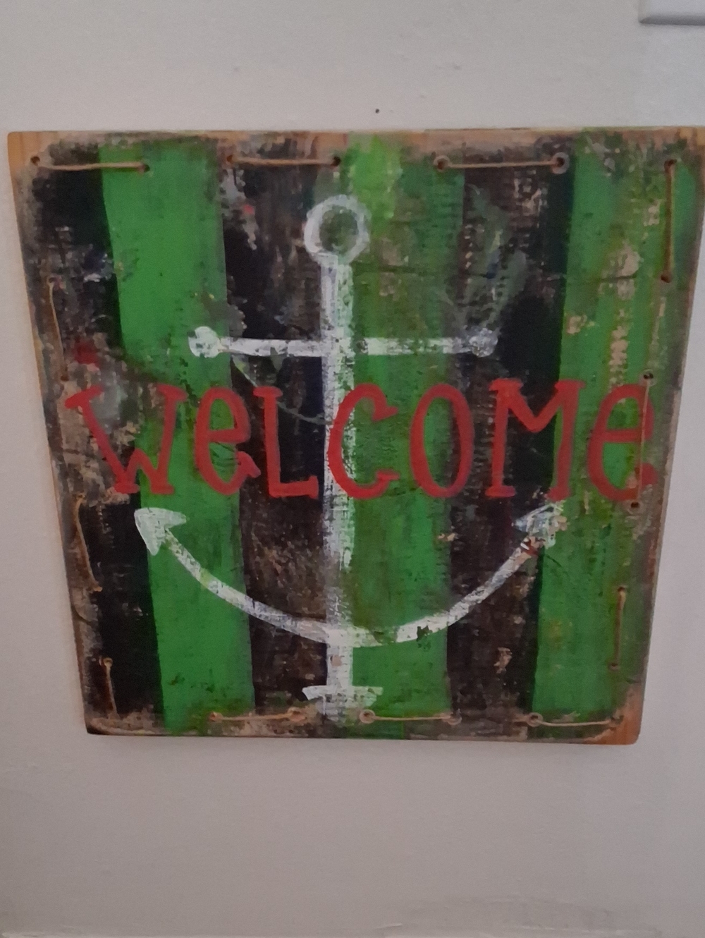 Stephanie Johnson Green Black Striped Welcome Anchor Wall Art